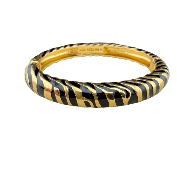 Ann Taylor Gold & Black Zebra Print Hinged Bangle Bracelet Elegant Jewelry - Picture 1 of 7